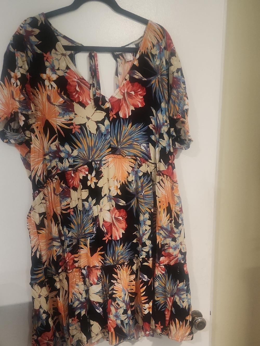 Tropical Floral Black Mini Dress - Multicolor